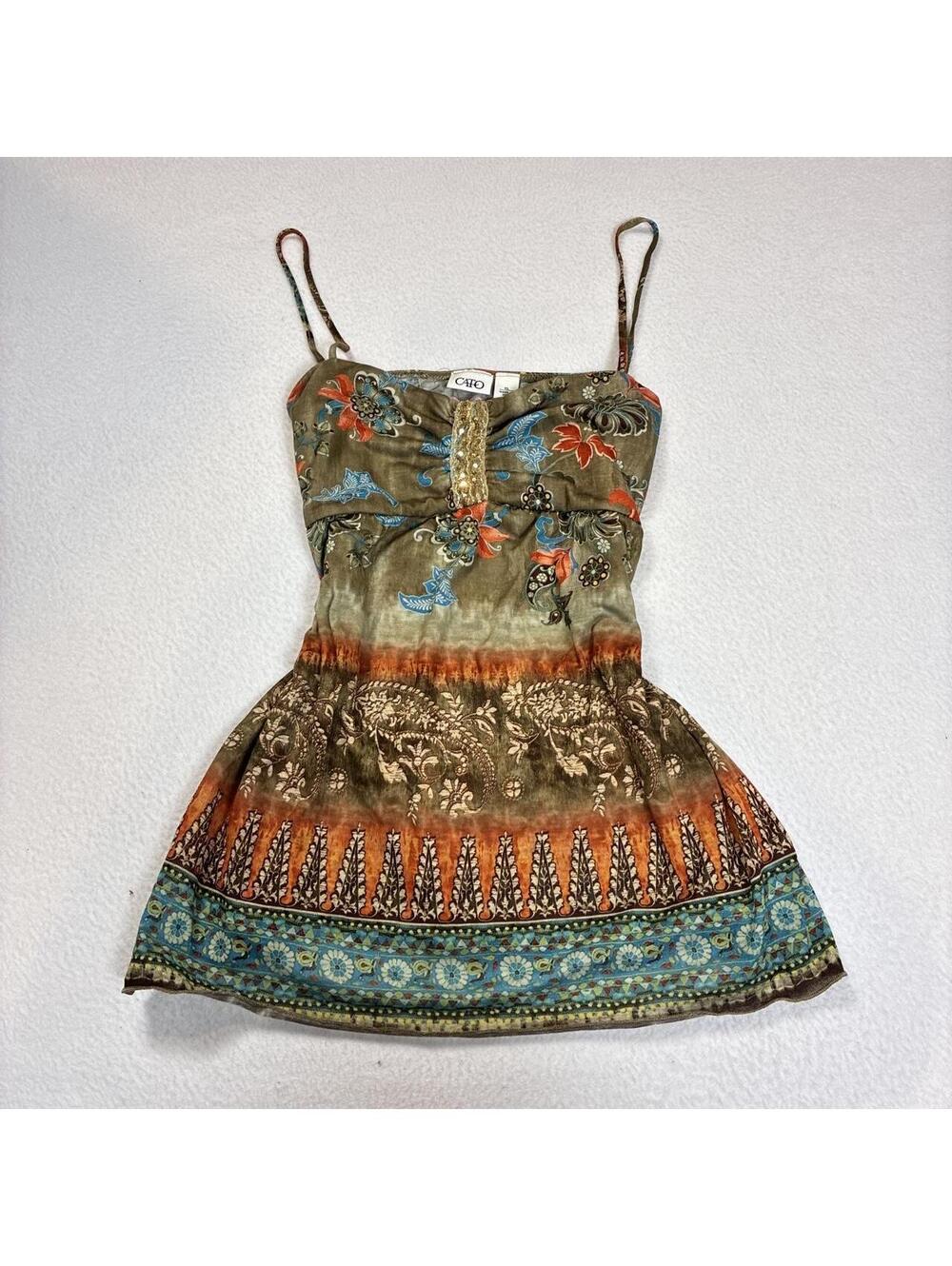Cato XL paisley floral babydoll tank top / cami with sequins fairycore boho y2k